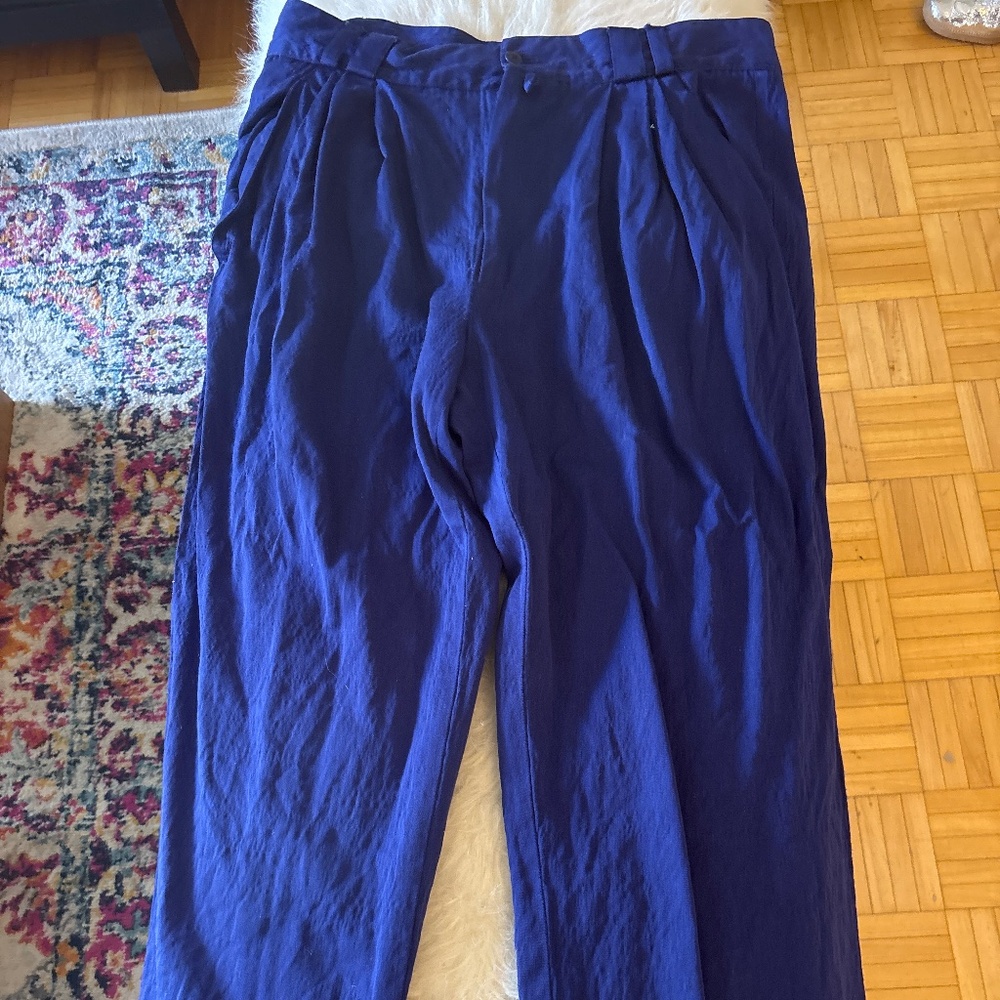 Versace Royal Blue High-Waist Pleated Trousers
